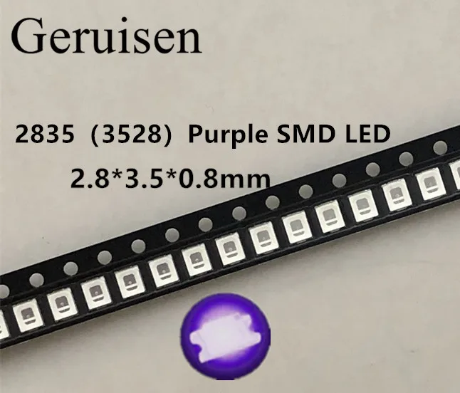 100PCS 2835 3528 SMD UV LED Purple Lamp Bead 395 - 410nm Ultraviolet Light-emitting Diodes Ultra Violet SMT LED Bead