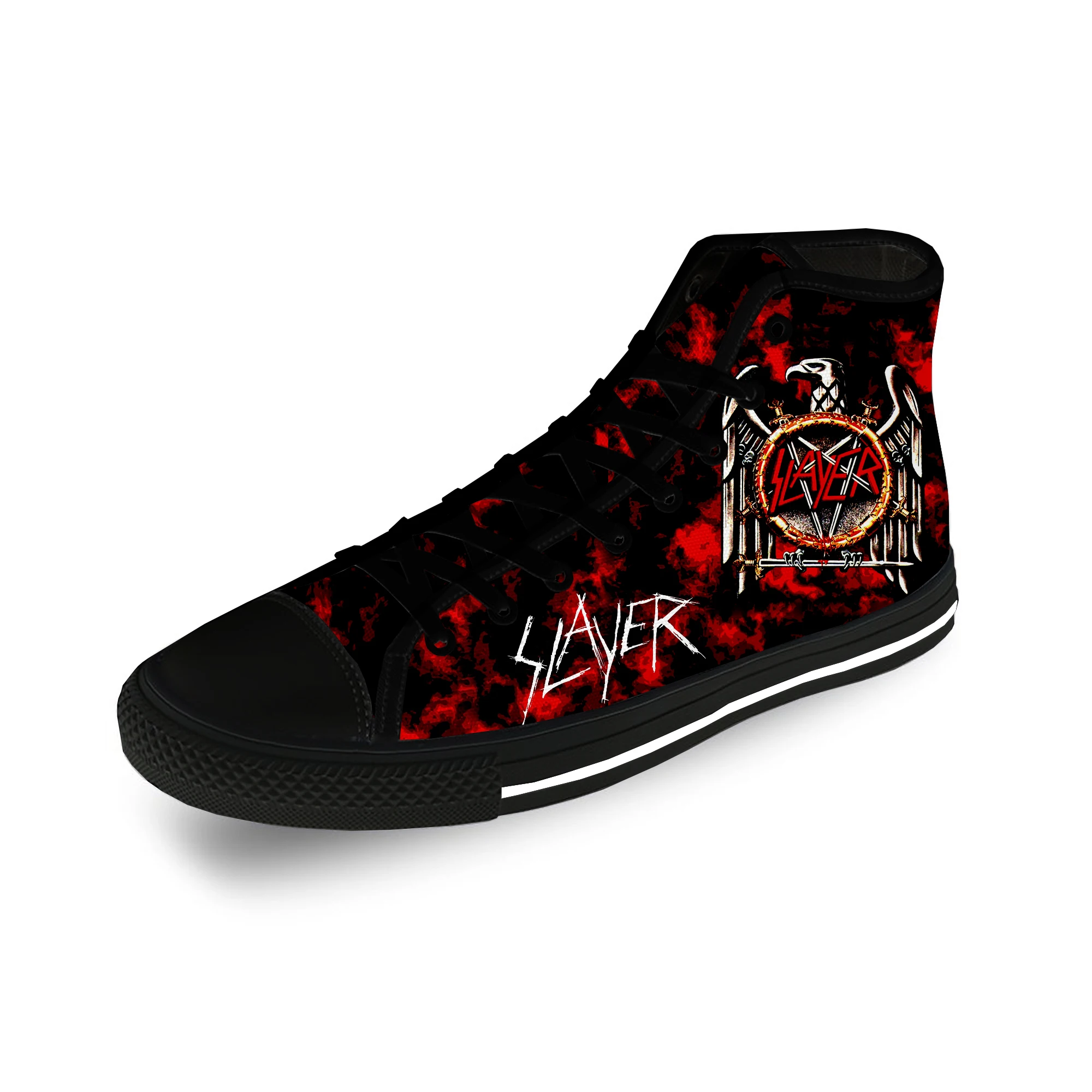 Slayer Heavy Metal Rock Band Horror Scary Casual Cloth 3D Print High Top Canvas Fashion Shoes Men Women  Breathable Sneakers