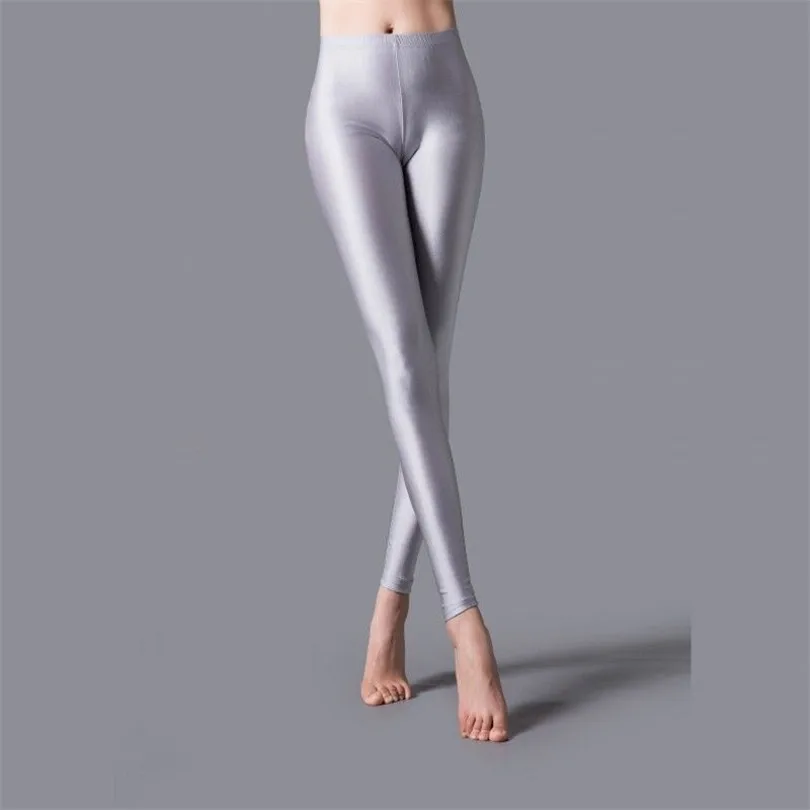 INDJXND nuovi 20 colori caramelle Leggings fluorescenti solidi donna Casual Multicolor lucido lucido femminile elastico pantaloni alla caviglia