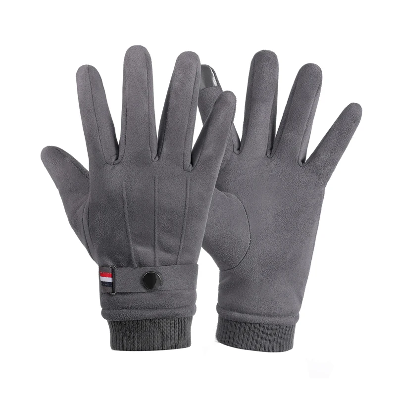 Suede Men Gloves Winter Touch Screen Keep Warm Windproof Driving Guantes Thick Cashmere Anti Slip Outdoor Male Leather Gloves