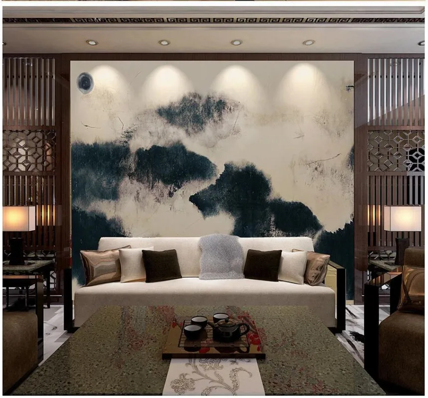 

Xuesu New Chinese artistic conception ink landscape mural living room and bedroom custom wallpaper 8D waterproof wall cloth