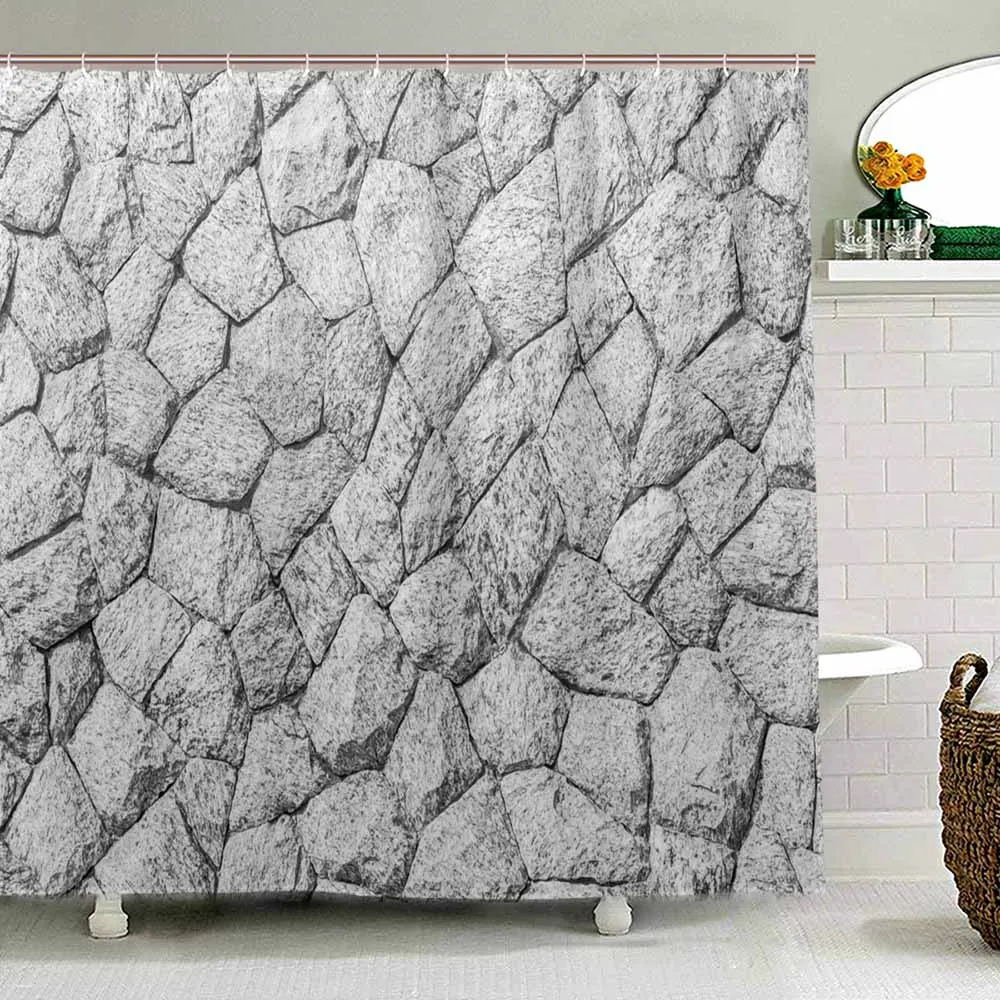 Grey Shower Curtain Stone Wall Texture Image Rough Rusty Blocks Obsolete Structure Antique Grunge Weathered Bath Curtains