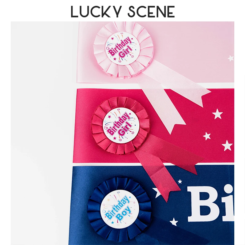 Birthday Party Decorations Tinling Cloth Material Rose Red Pink Blue Shoulder Strap Badge Girls Boys S01432