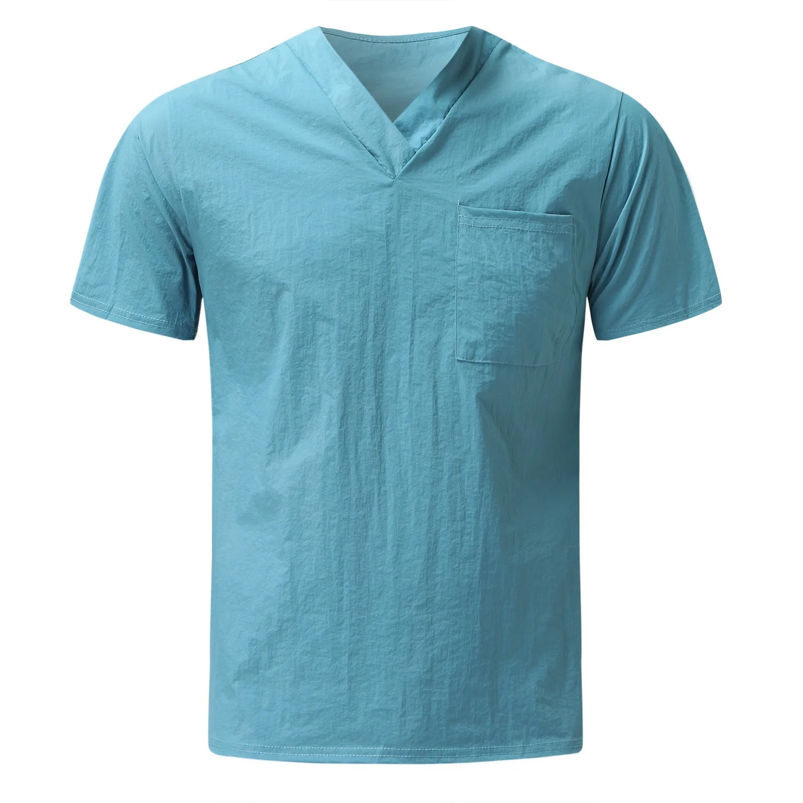 Uniforme de trabajo de enfermería para hombre, camisetas de manga corta con cuello en V y bolsillos, blusa informal, ropa de trabajo de médico