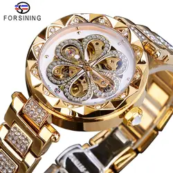 Forsining Elegant Fashion Women Automatic Mechanical Watches Luxury Diamond Stainless Steel Waterproof Ladies Stylish Wristwatch