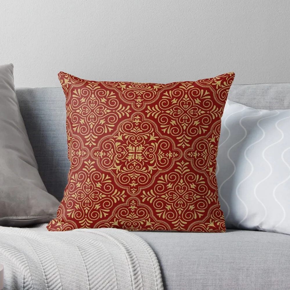 Dark-Red & Gold Glitter Moroccan Motive Geometric Pattern Throw Pillow Cushion Cover Home Sofa Pillow Cover Cushion Cover