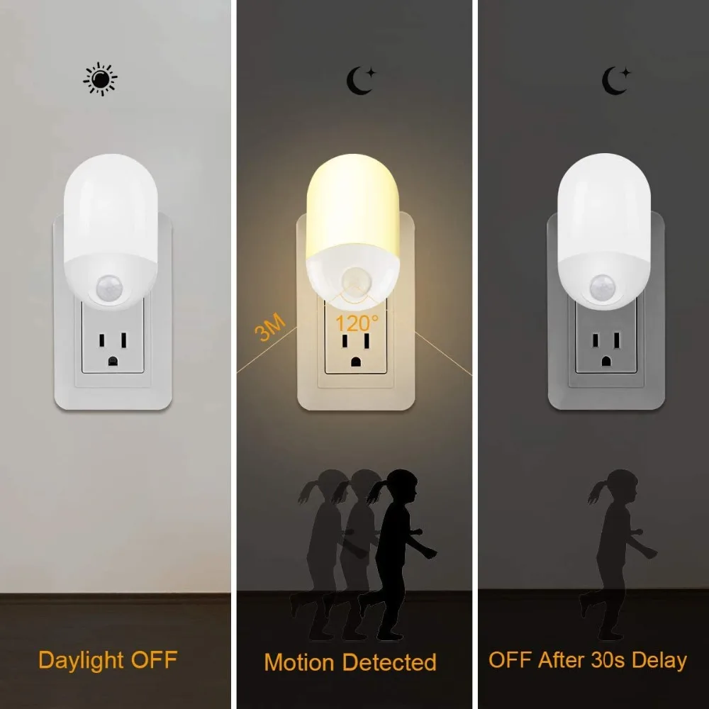 LED Night Light Infrared Control Body Motion Sensor Auto On/Off Wall Lamp For Baby Kids Bedroom Socket EU/US /UK Plug 90-260V