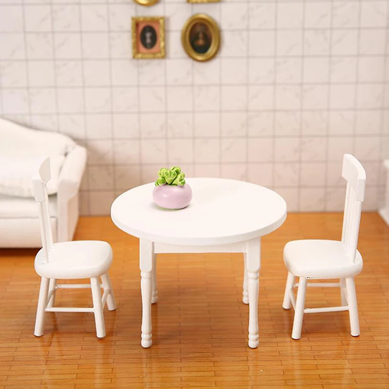 New Arrival 1:12 Dollhouse Miniature Furniture Wooden White Dining Table Chair Model Set Dollhouse Furniture Accessories