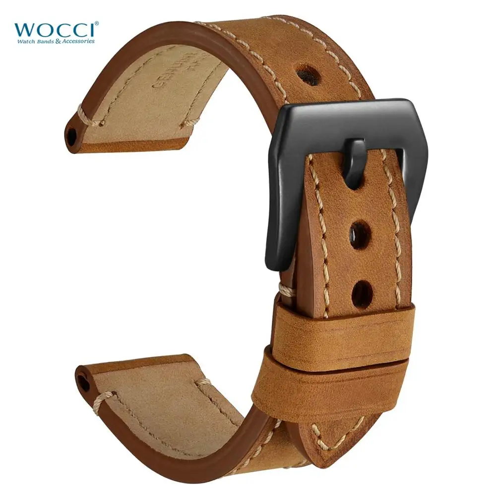 

WOCCI Quality Genuine Leather Watchband Suede Bracelet Brown Strap 18mm 20mm 22mm 24mm Vintage Band Stainless Steel Buckle