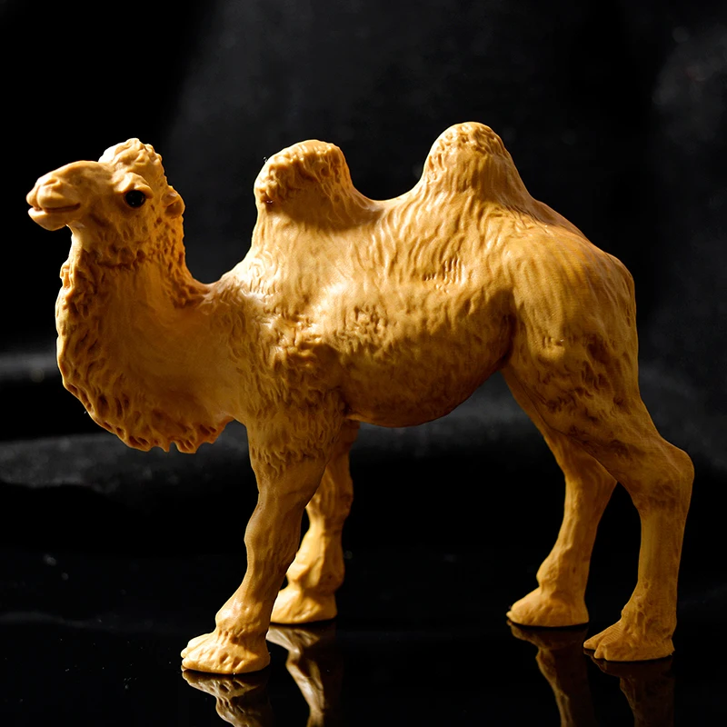 XS502- 7X2.5X6.5 CM Desert Camel Boxwood Sculpture Feng Shui Wood Carving Wealthy Animal Statue Collection Ornaments