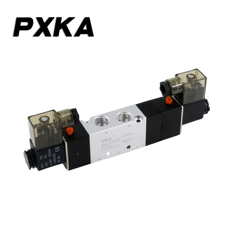 4V230-08 Three-Position, Five-Way, Double-Coil Pneumatic Solenoid Valve 220V Electronic Valve 24v Control Valve