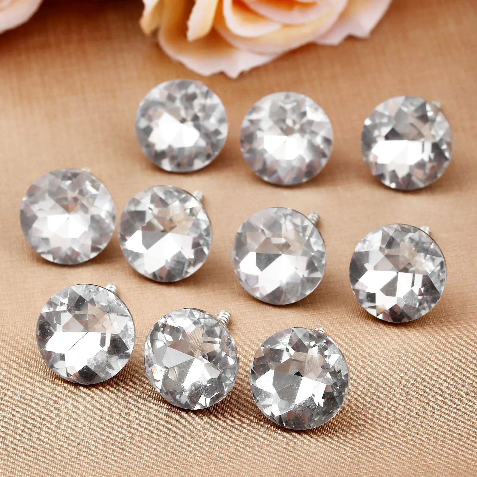 10pcs 20mm Studs Shiny Pattern Diamond Nail Crystal Real Buttons Upholstery Tacks Decoration Craft Headboard Wall Sofa Furniture