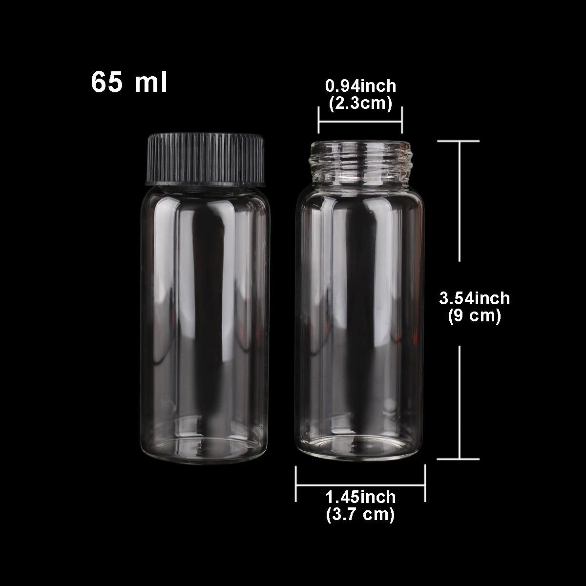 3pcs 65ml 37*90mm Glass Bottles with Black Plastic Lids spice bottle Candy Bottles Storage Jars Pill Container for Wedding Favor