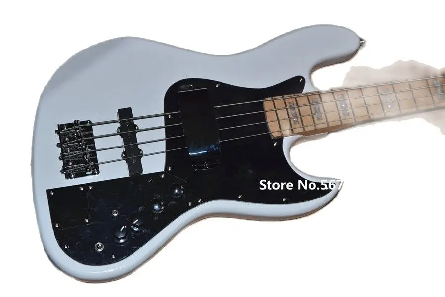 Factory direct high quality white 4 string bass guitar maple xylophone neck black guard can be customized