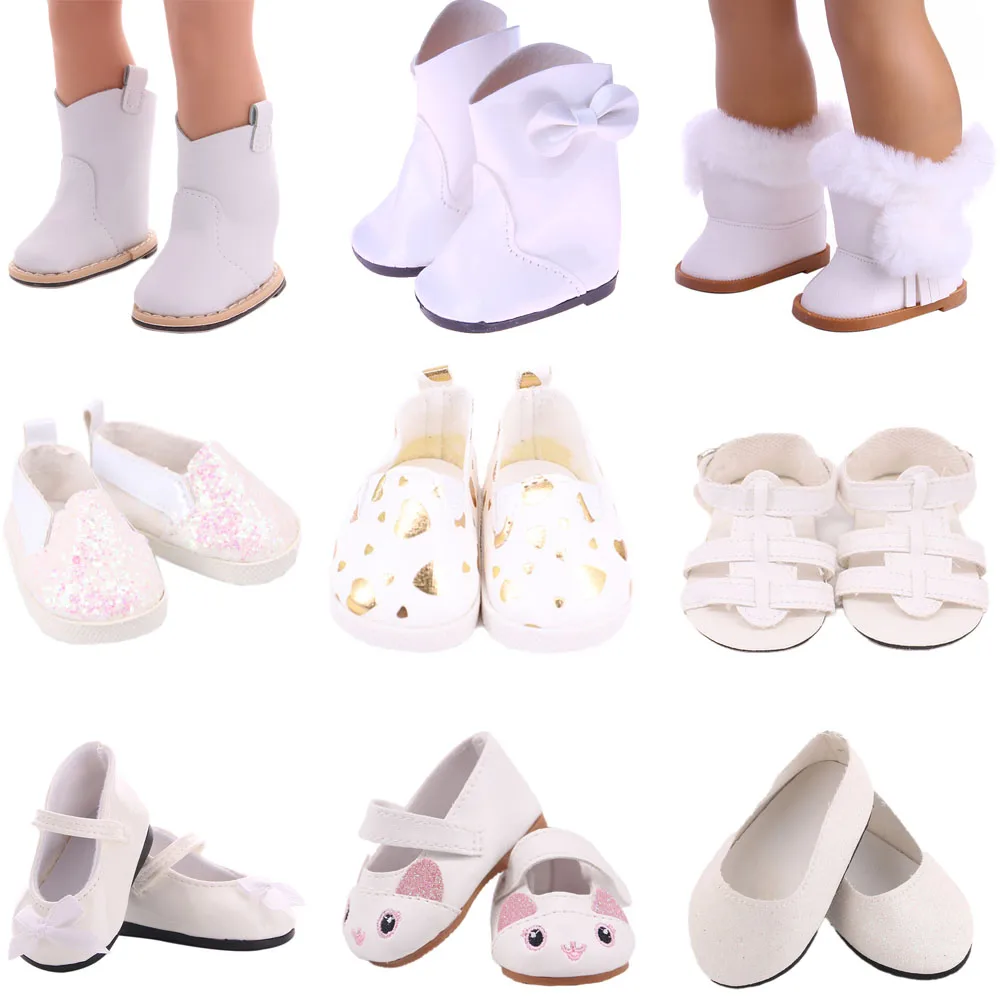 Witte Pop Schoenen Met Schattige Patroon Voor 43 Cm Baby Reborn & 18 Inch Amerikaanse Pop, Onze Generatie, baby Accessoires, Meisjes Gift