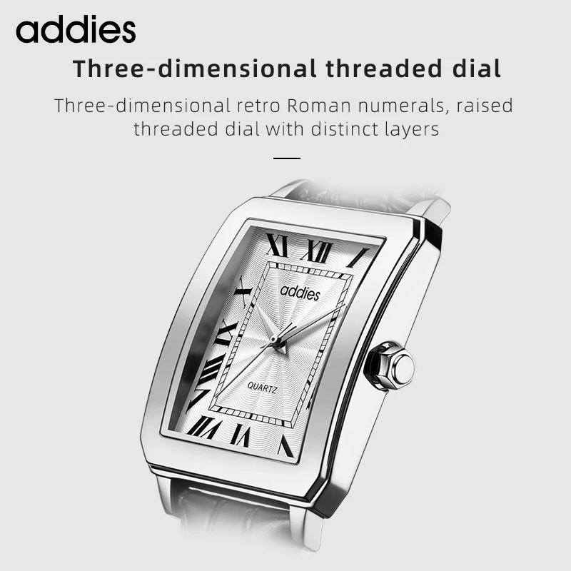 Addies Stainless steel Mens Quartz Watches Business Dress Waterproof Wristwatch Men Luxury Breathable Leather watch men Gifts