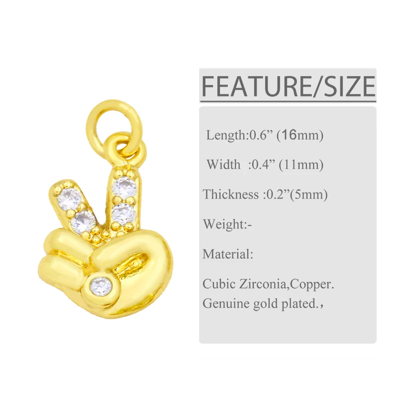 OCESRIO CZ Gold Plated Brass Kawaii Small Thumbs Up Elephant  Friut Earrings Charms for Bracelet Jewelry Making Supplies chma051