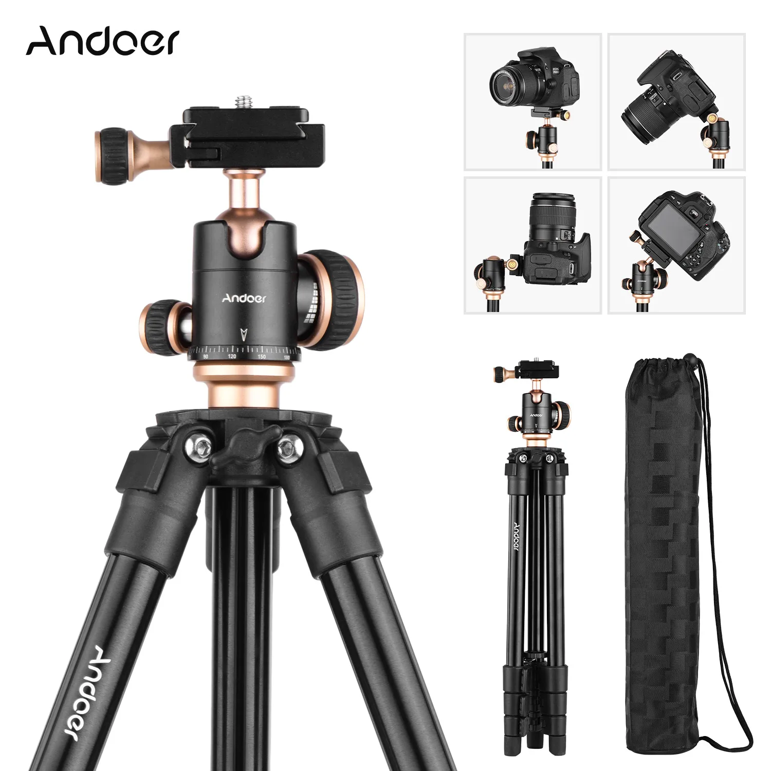 Andoer Camera Tripod Complete Tripods with Ballhead Bubble Level Travel Tripod for DSLR Digital Cameras Camcorder Mini Projector