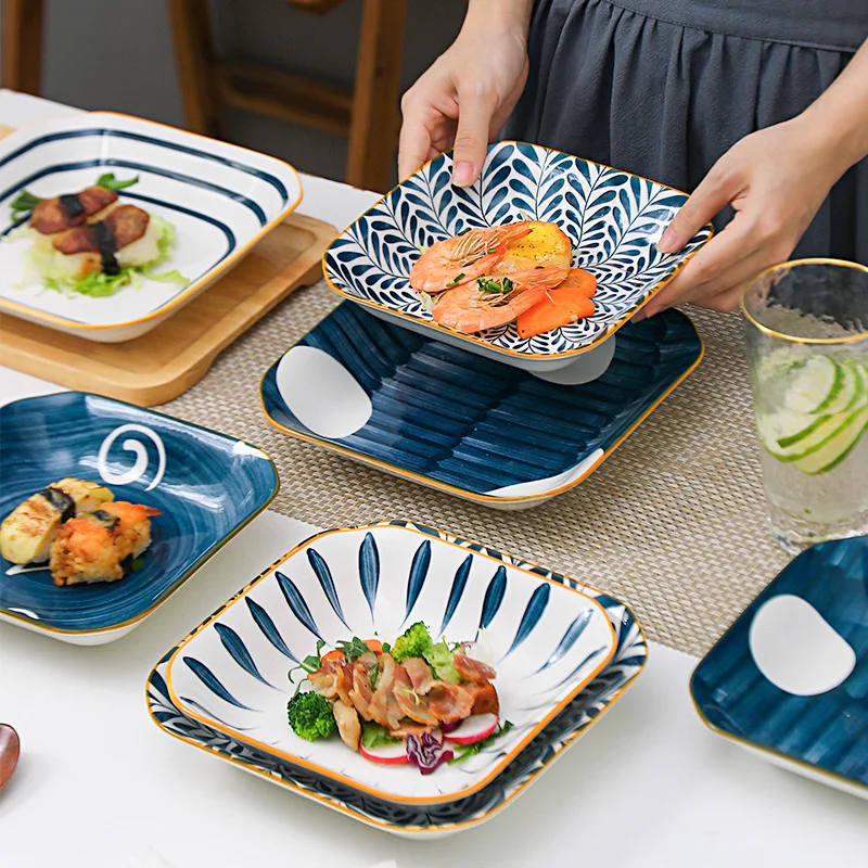 Japanese-style Square Deep Plates, Ceramic Dinner Plate, Creative Sushi Dishes, Household Tableware