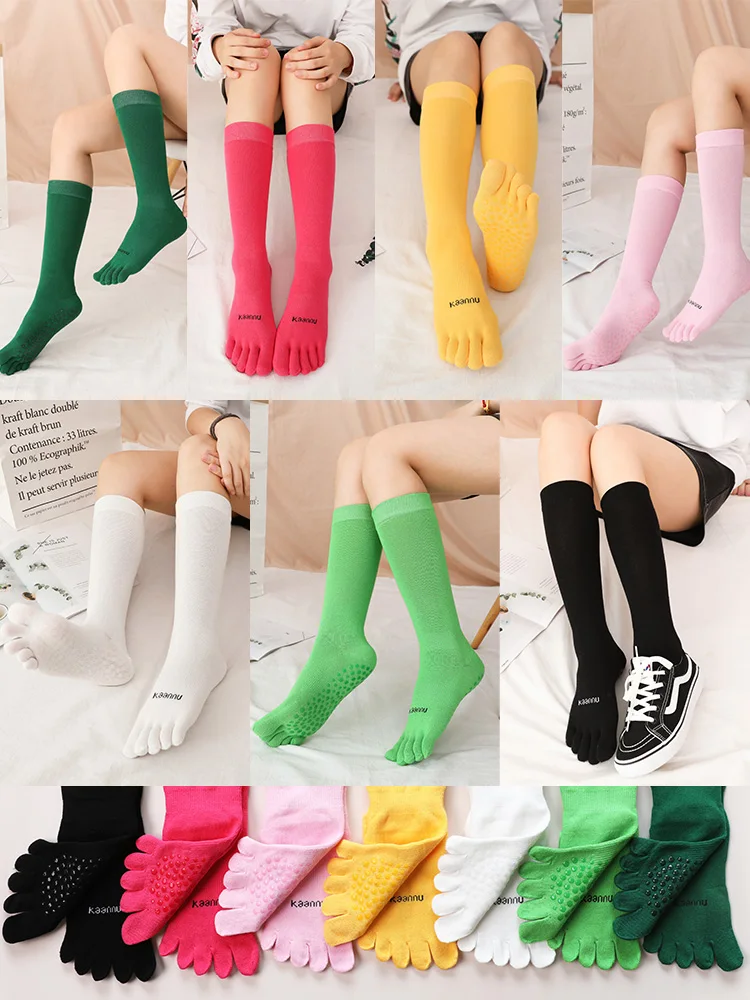 2 Pairs/set Socks Five Finger Socks Cotton Long High Tube Split Toe Floor Non Slip Pilates Fitness Pressure Leg Socks