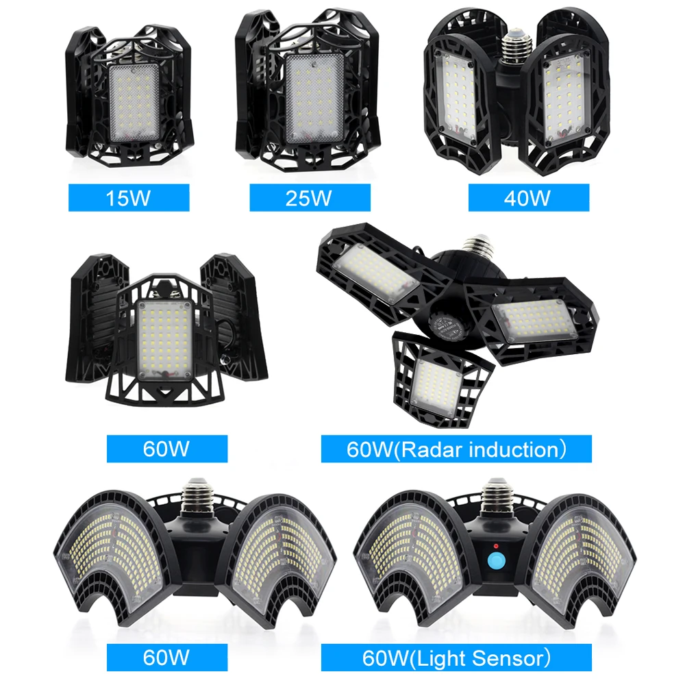 LED Garage Light AC85-265V 60W Radar Motion Sensor Deformable LED Lamp For Warehouse Workshop Industrial Lighting.