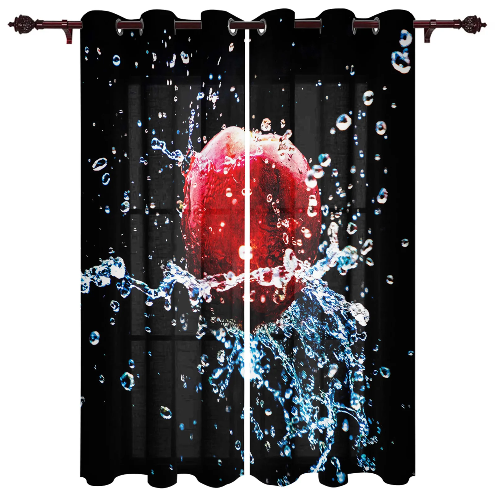 Patio Curtain Fresh Fruit Drops Apple Kitchen Curtains In The Modern Living Room Bedroom Dining Room Translucent Curtain