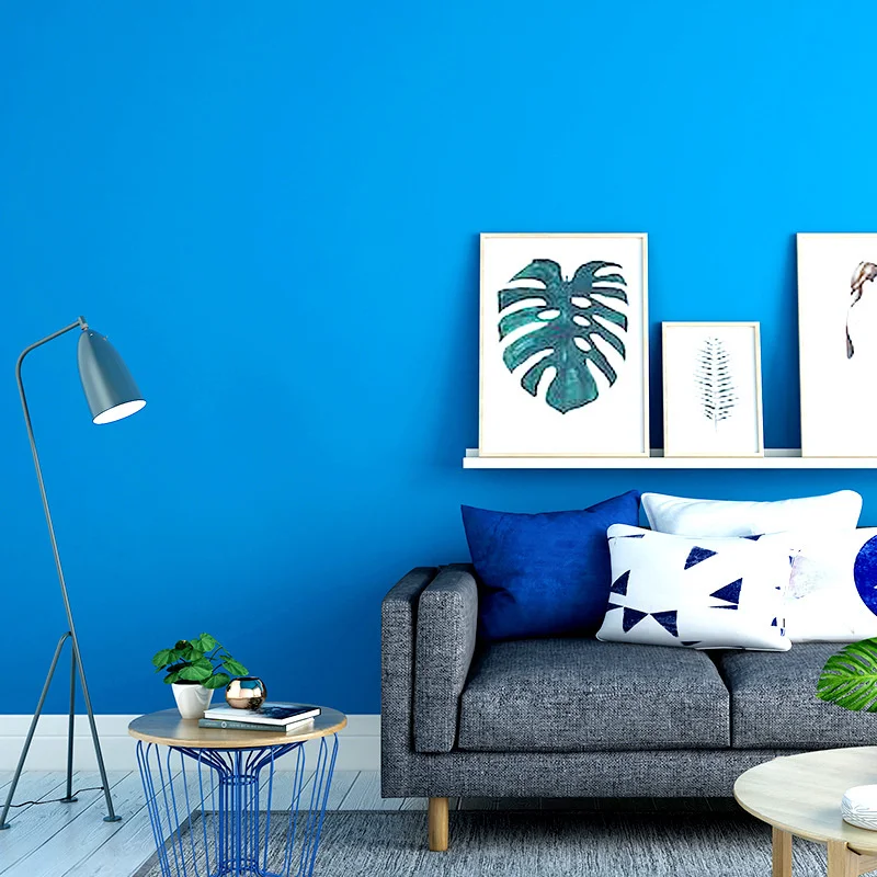 Effen Achtergrond Behang Woonkamer Slaapkamer Moderne Eenvoudige Vlakte Marine Mediterrane Stijl Kinderkamer Blauw Behang