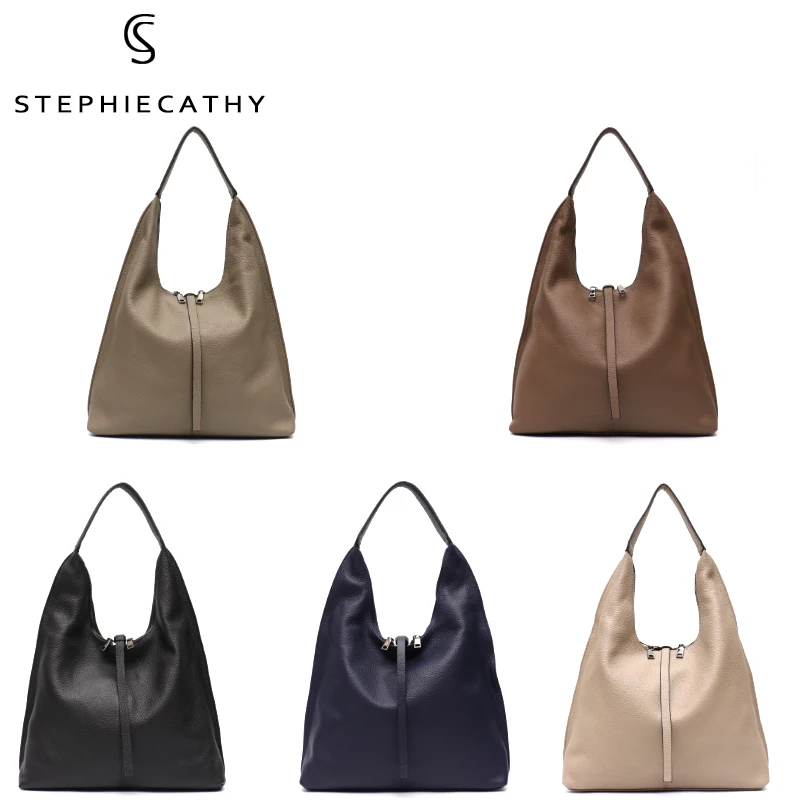 SC Soft Real Leather Hobo Women Large Casual Cowhide Single Shoulder String Flap Bag Female Big Simple Design Fashion Handbag