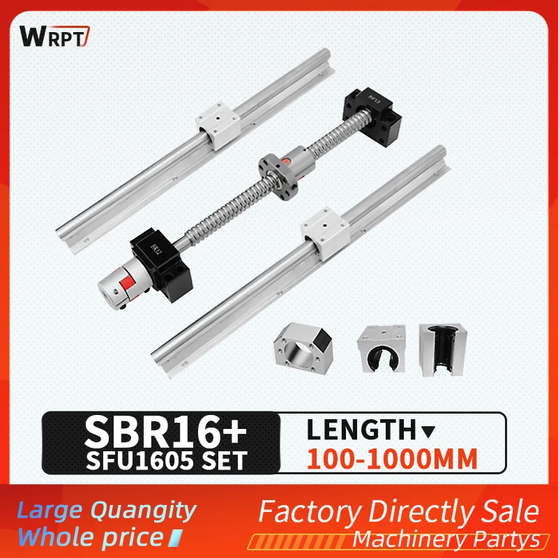 

CNC Sell Well SBR16 Linear Guide Bracket+SBR16UU+SFU1605 Ball Screw 100mm-1000mm+BKBF12 End Support Block+DSG16H Nut Shell