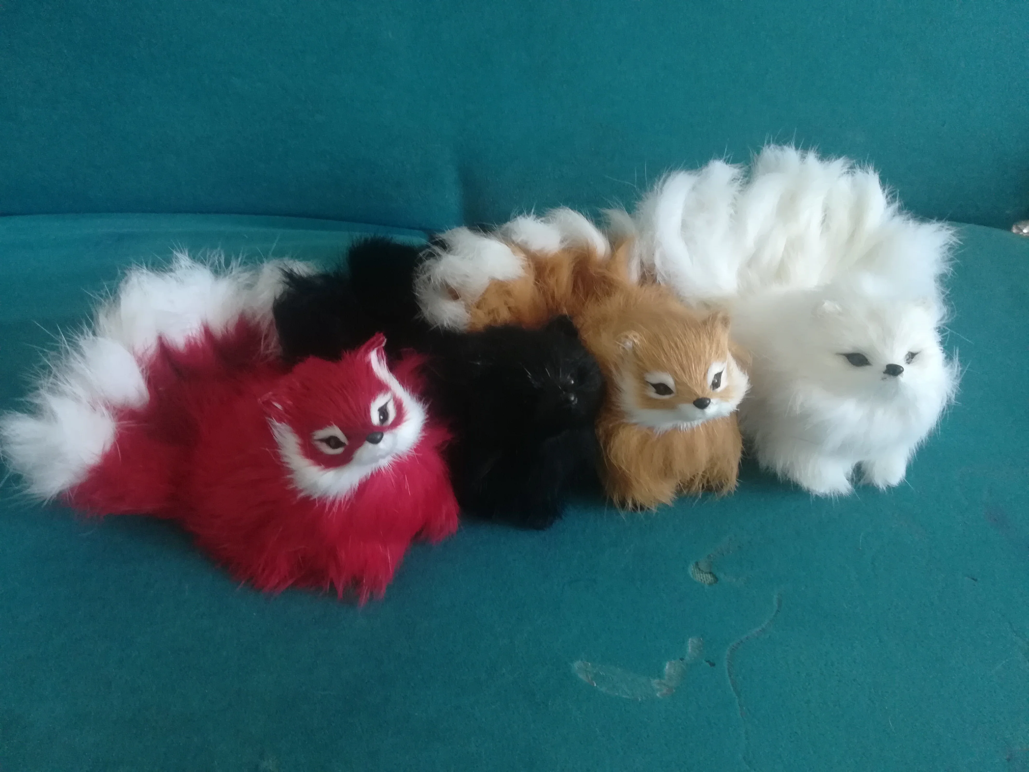 Imitation Fox Hard Model Toy, Plastic and Furs, Nine tails, Handicraft Ornament, Home Desktop Decoration 18x8cm