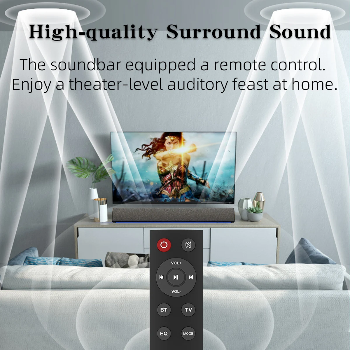 Barra de sonido HiFi compatible con Bluetooth, Subwoofer de cine en casa remoto, barra de sonido envolvente 3D con micrófono para PC y TV