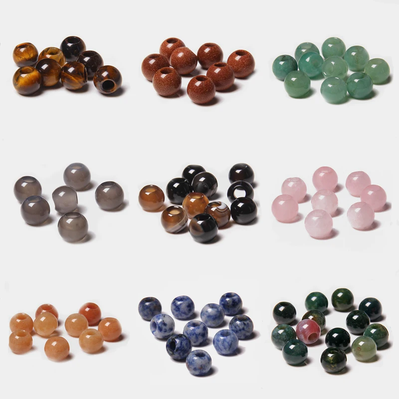 10pcs/lot Large 5mm Hole Natural yellow tiger eye beads loose spacer round big hole gem stone beads for jewelry making bracelet