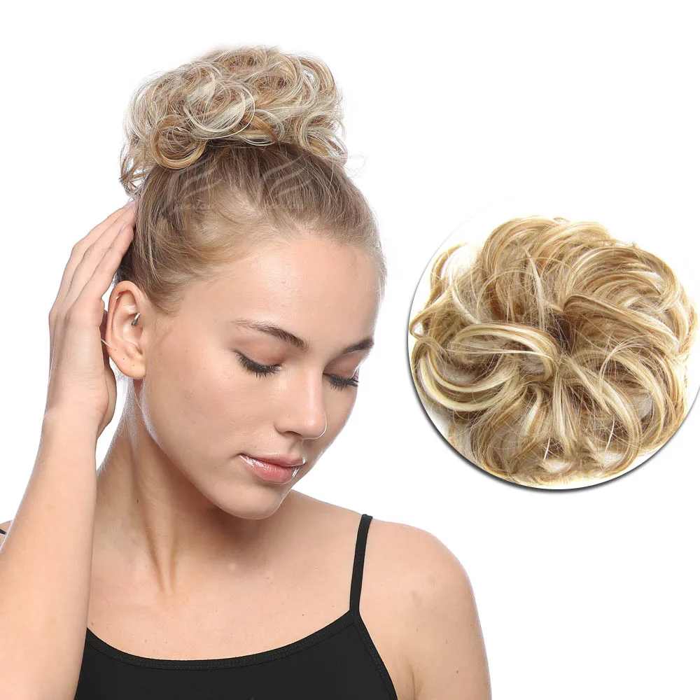 Chignon synthétique Flexible et élastique pour femmes, postiche chouchou bouclée, Chignon noir, brun, blond