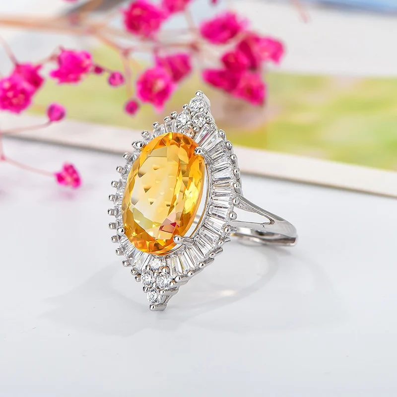 

Gemicro Fine Jewelry Natural Citrine Rings with Gemstone of 10X14mm and S925 Sterling Silver as Engagement and Wedding for Women