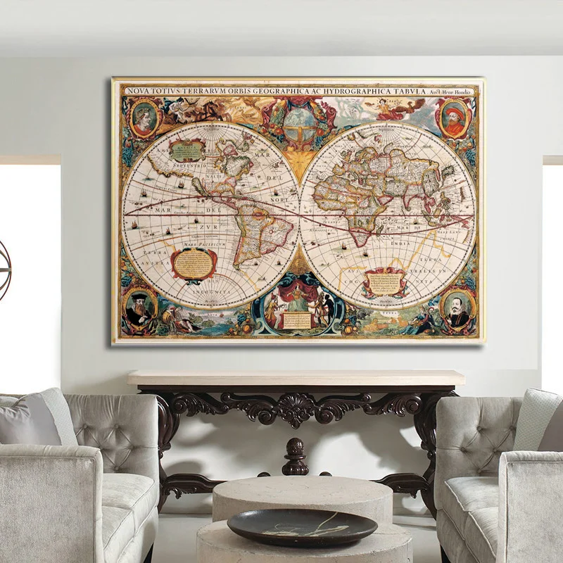 World Map Vintage Antique Historic Educational Classroom Globe Projection Wall Decor Canvas Art Prints Poster Study Room Decor