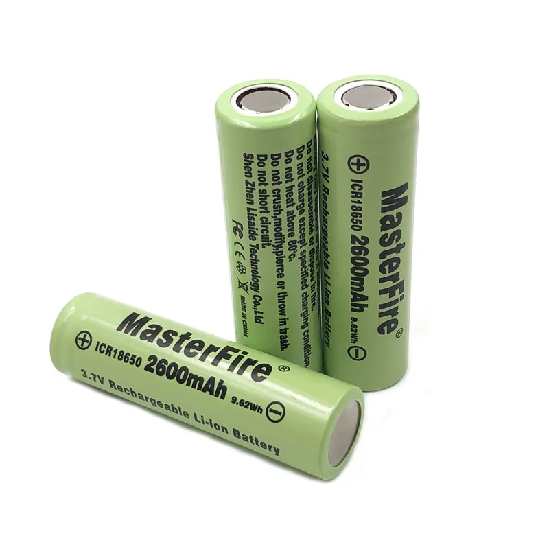 

18pcs/lot MasterFire Original Battery Cell For ICR18650-26F 2600mah 18650 3.7V 9.62Wh Rechargeable Lithium Flashlight Batteries