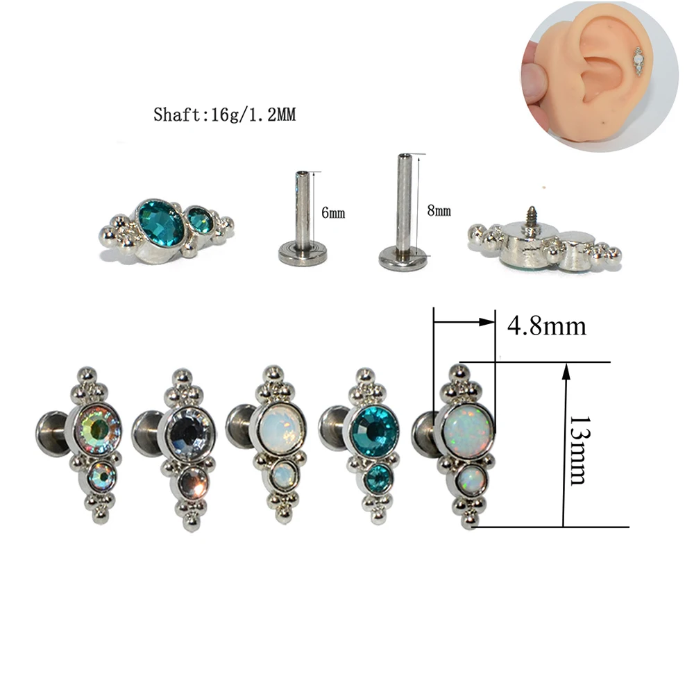 1PC Cluster Labret Lip Studs Waterdrop Opal Ear Tragus Helix Cartilage Earring Stud Titanium &Steel Trendy Body Piercing Jewelry