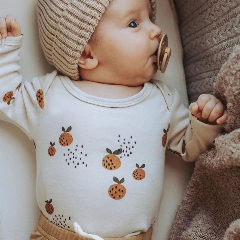 New Born Baby Girls Onesie Little Clementine Bodysuit Infant Kids Boys Long Sleeve Cotton Twins One Piece Baby Clothes 0-24M