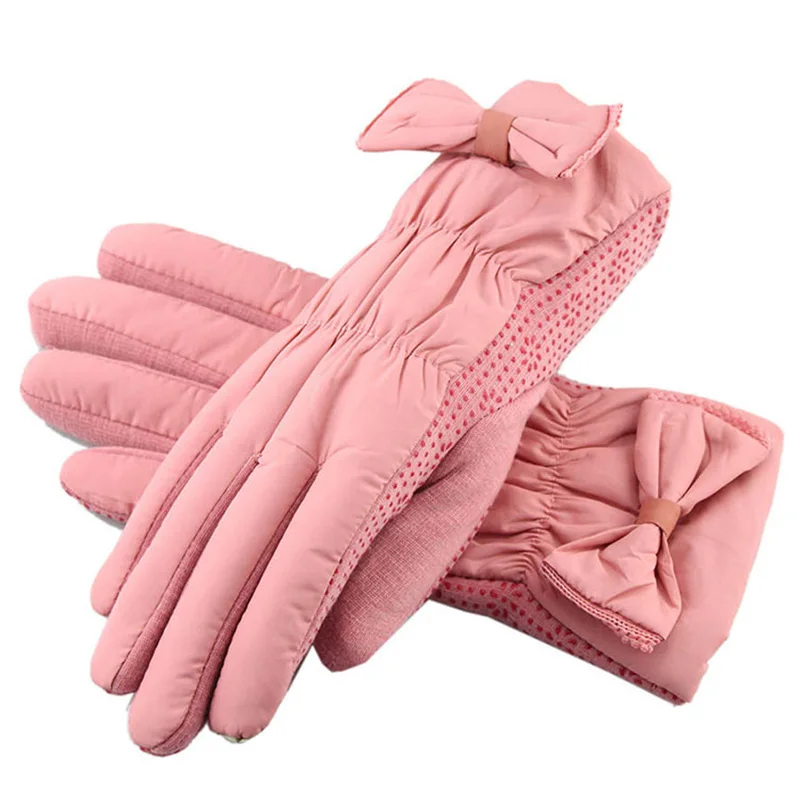 

Female Winter Outdoor Sports Warm Windproof Touch Screen Cycling Gloves Women Bow Thick Plush Cashmere Mittens Driving Glove A54