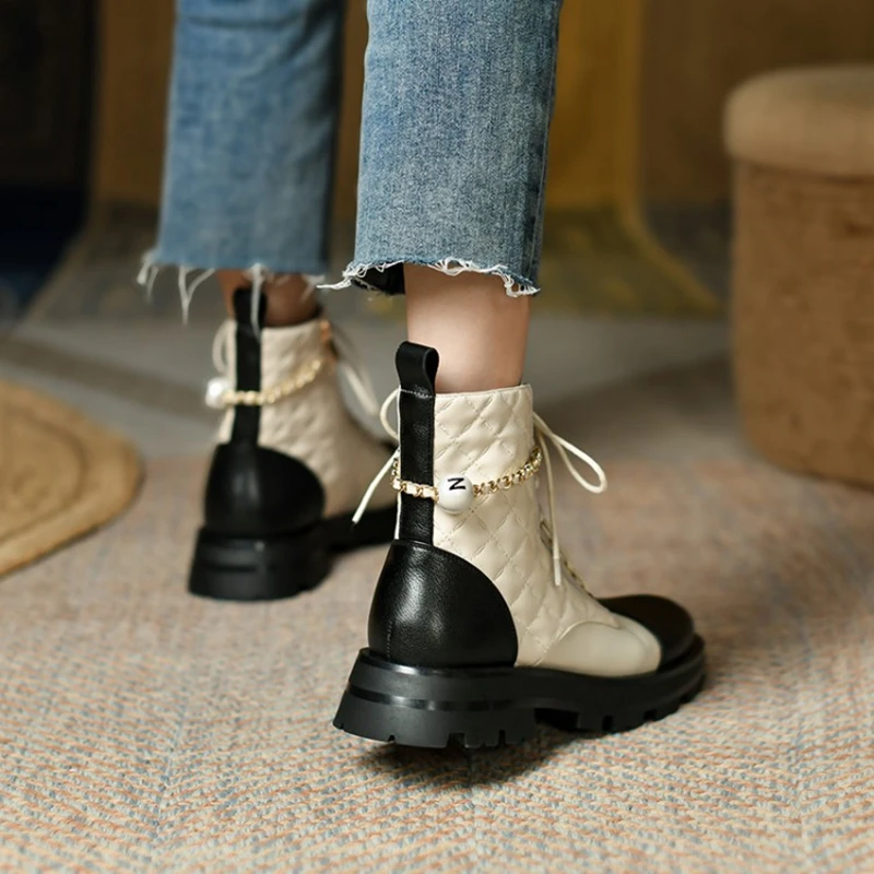 New Winter Shoes Women Round Toe Thick Heel Boots Women 2021 Fashion Women Shoes Diamond Lattice Fall Shoes Women Designer Boots