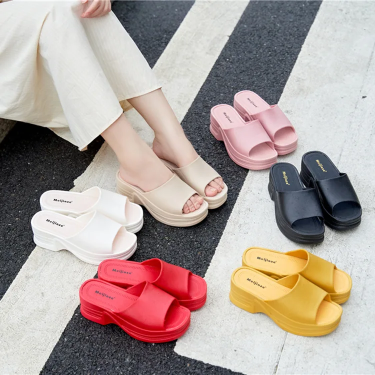 Summer 2022 New Wedge Slippers Women Fashion PVC Slides Women Indoor Outer Wear Sandals Slippers Beach Platform Shoes Women