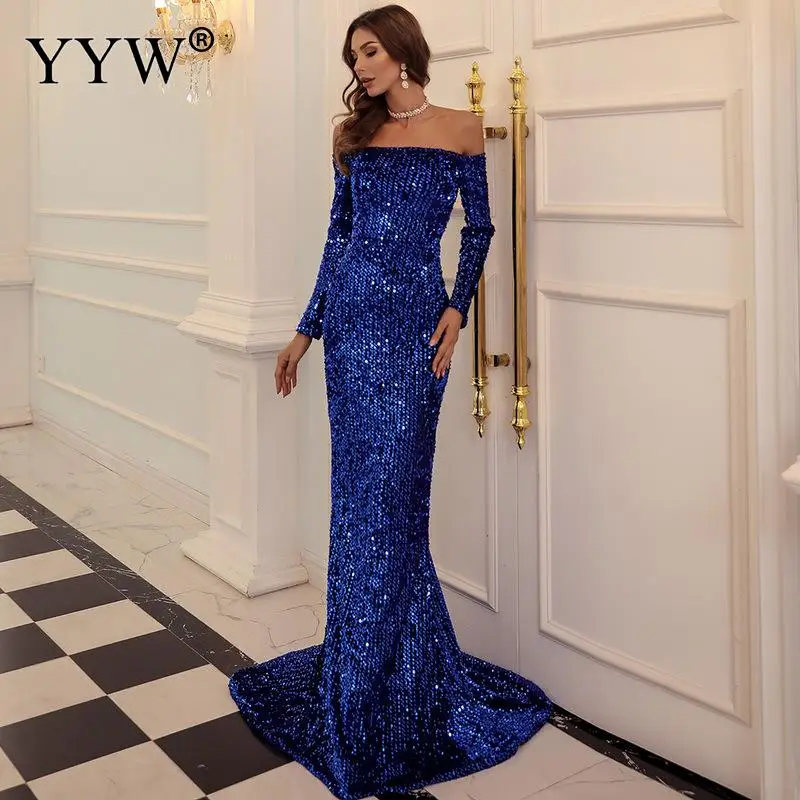 Highclass Sequins Evening Dresses Off The Shoulder Straight Strapless Floor Length Court Elegant Formal Celebration Party Dress