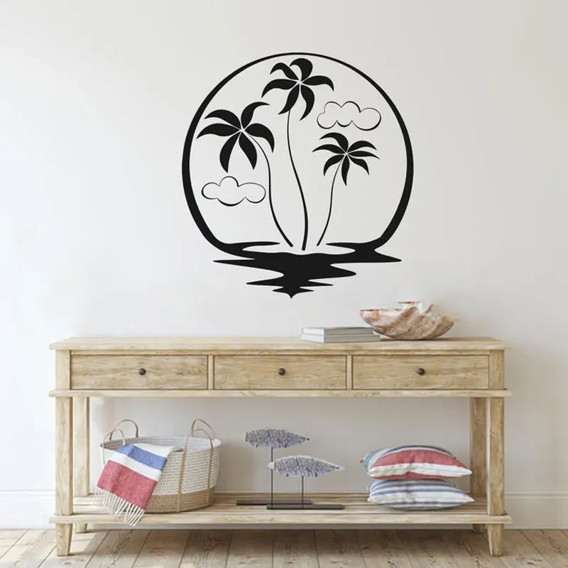 

Beach Palm Trees Wall Sticker Vinyl Home Decoration For Living Room Bedroom Bathroom Wall Decals Removable Waterproof Mural 4577