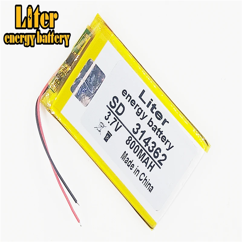 Bateria de íon de lítio polímero, 314362 v 3.7 mah 800; pilha de íon de lítio/li para gps, mp3,mp4,dvd,bluetooth, modelo de brinquedo móvel