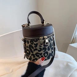 Leopard Houndstooth Brand Mini PU Leather Bucket Crossbody Brand Bag with Short Handle for Women 2021 Shoulder Handbags Tote