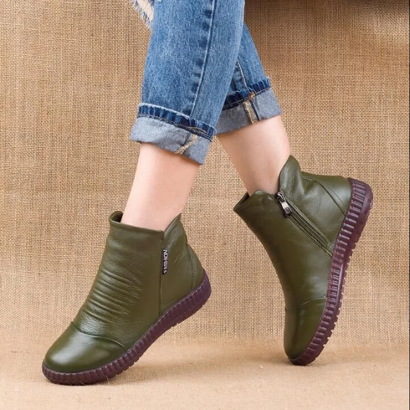 Akexiya Hot Sale Shoe Knight Boots Genuine Leather Ankle Shoes Vintage Casual Shoes Brand Design Retro Handmade Women Boots Lady