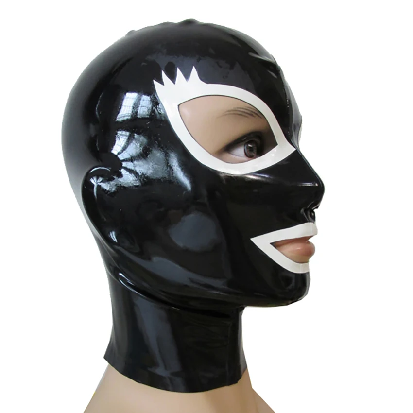 Sexy Black Women Men Full Face Latex Hood Open Eye And Mouth Fetish Custom Size Handmade Costumes RLM103