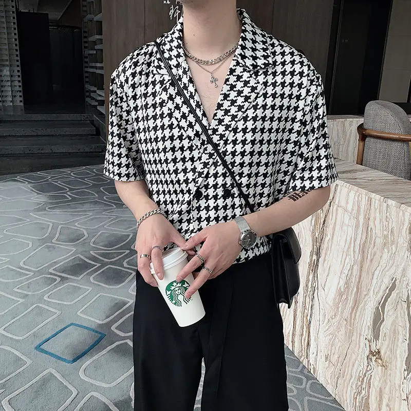 Summer Short-sleeved Shirts Men Fashion Retro Plaid Shirts Men Streetwear Korean Loose Casual Shirts Mens Dress Shirts M-2XL