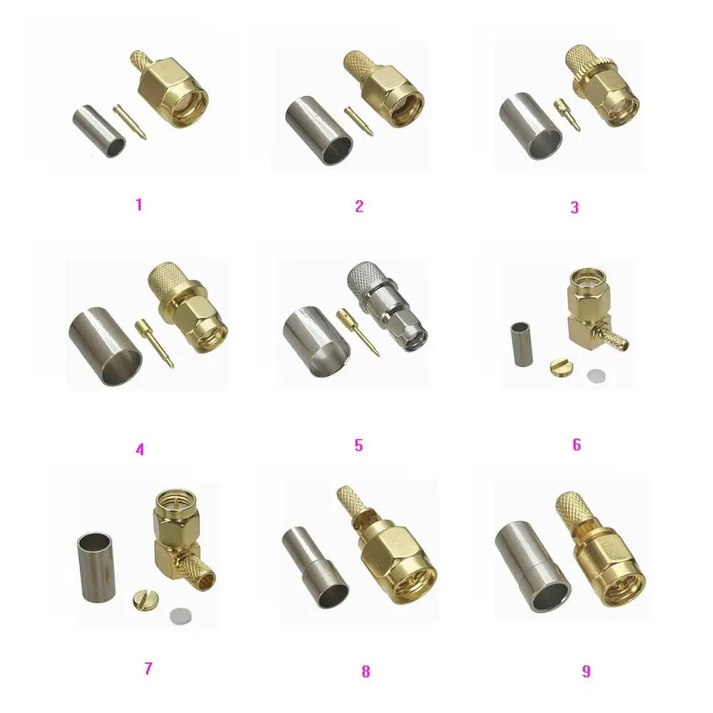 1Pcs SMA Male Plug Crimp RG316 RG174 LMR100 / RG58 RG142 LMR195 / RG8X LMR240 / RG5 RG6 / RG8 LMR400 RF Adapter connector