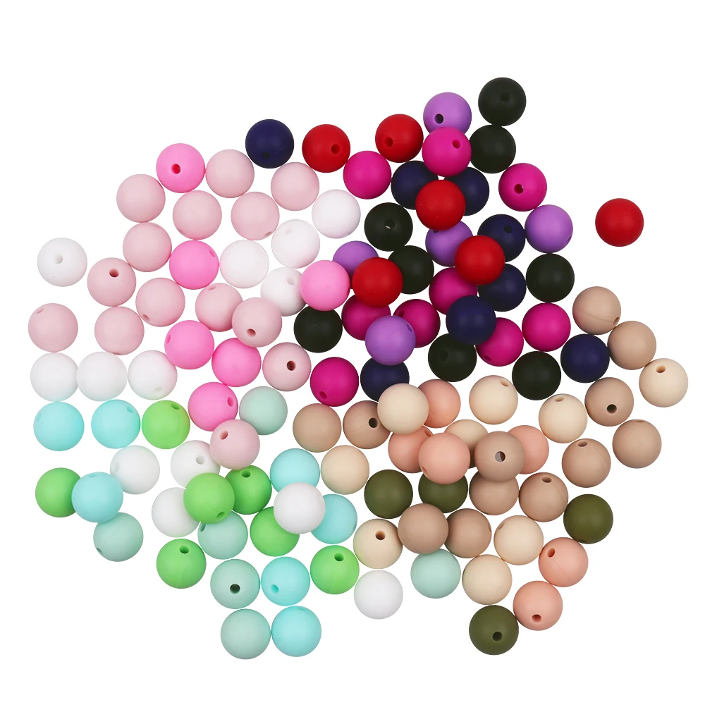 TYRY.HU 40Pcs Baby Teething Teether Beads Silicone Pacifier Clips Accessories BPA Free Teething Toys 12mm Round Silicone Beads